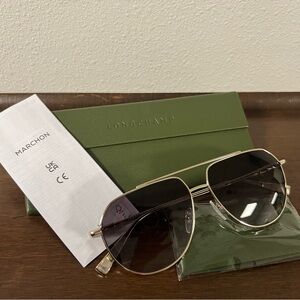Longchamp Gold Aviator Sunglasses with Green Case